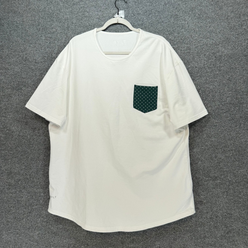 BYLT Tshirt Mens XXL White Polka Dot Pocket Drop Cut Lux Short Sleeve Tee